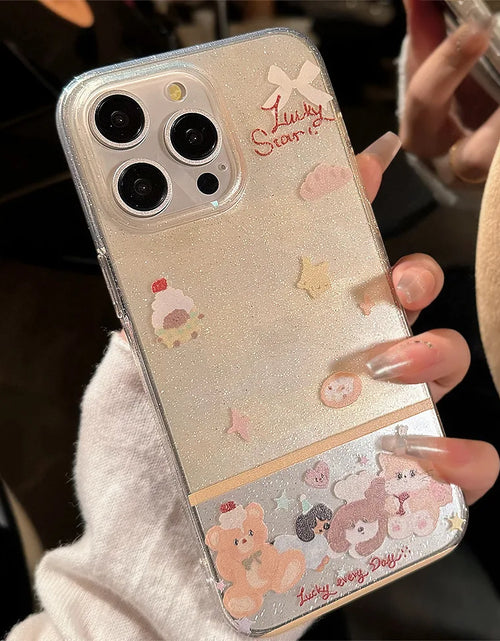 Load image into Gallery viewer, Korean Cute Dessert Bear With Stand Holder Glitter Phone Case For iPhone
