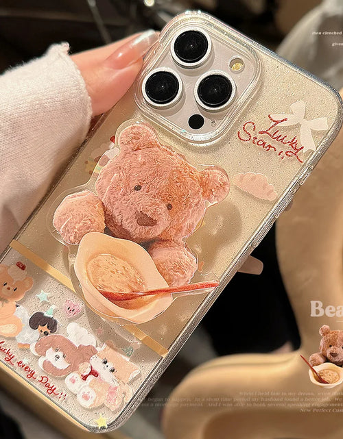 Load image into Gallery viewer, Korean Cute Dessert Bear With Stand Holder Glitter Phone Case For iPhone
