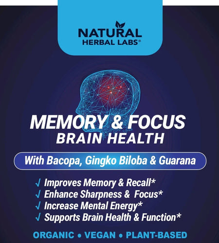 Organic Memory & Focus Herbal Tonic – Bacopa, Ginkgo Biloba, Guarana | Natural Brain Health & Mental Clarity Support
