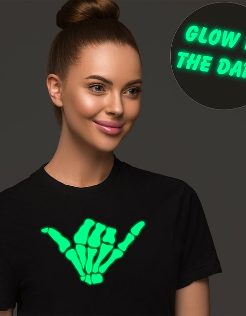 Load image into Gallery viewer, Glow in the Dark Shaka Skelelton Hand Tee Shirt
