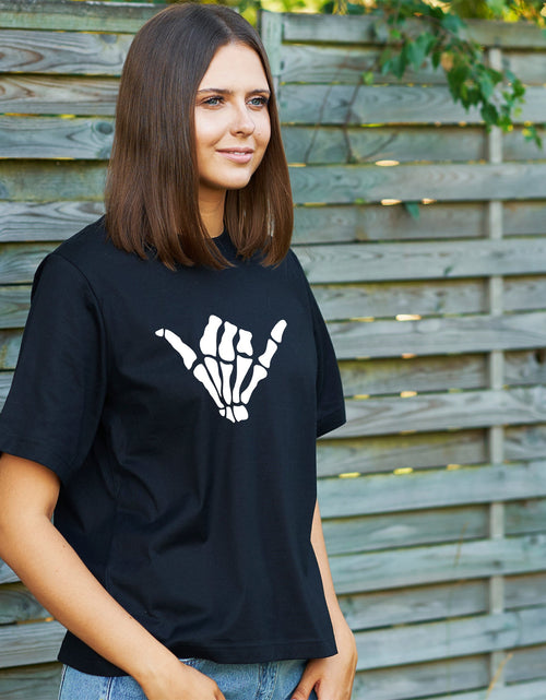 Load image into Gallery viewer, Glow in the Dark Shaka Skelelton Hand Tee Shirt
