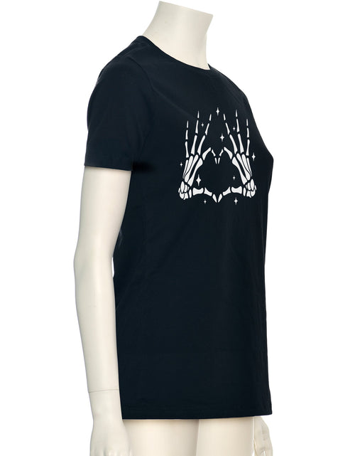 Load image into Gallery viewer, Glow in the Dark Dead Inside Heart Skeleton Hands Black Tee Shirt
