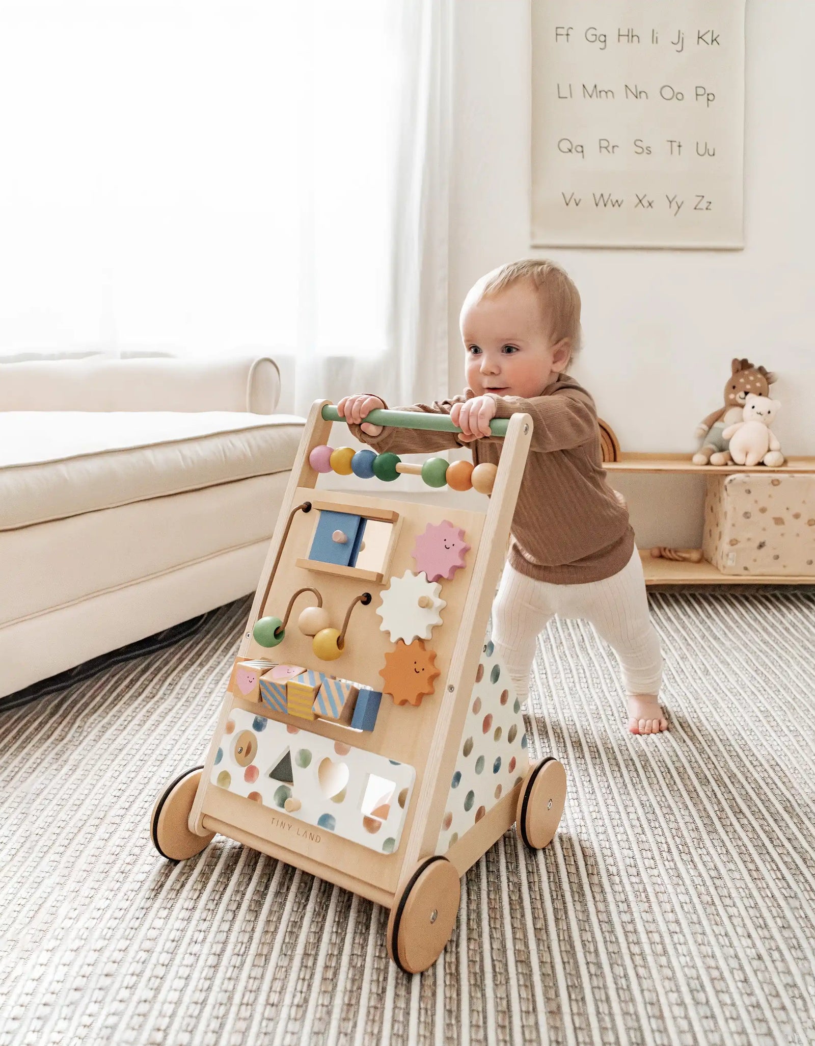 Tiny Land® Versatile Natural Wooden Baby Walker