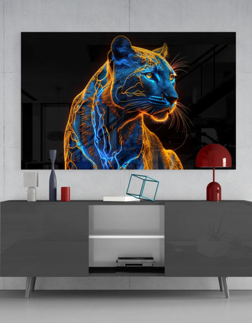 Load image into Gallery viewer, Neon Jaguar Glass Wall Art || Designer Collection
