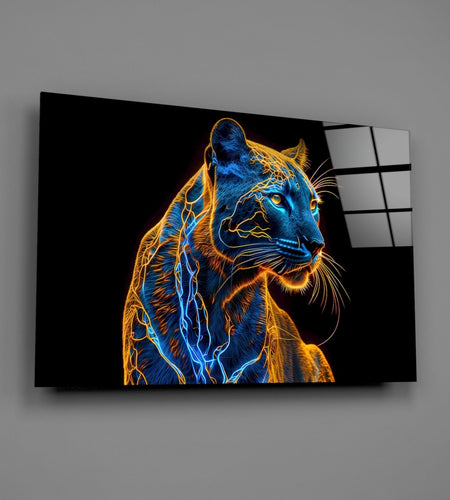 Neon Jaguar Glass Wall Art || Designer Collection