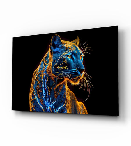 Neon Jaguar Glass Wall Art || Designer Collection