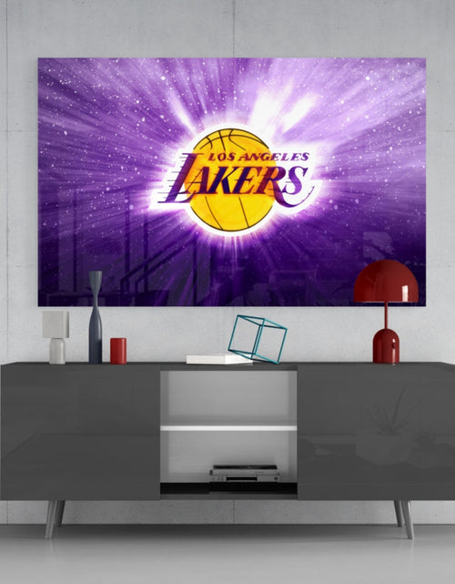Load image into Gallery viewer, Los Angeles Lakers: Purple Flash  Glass Wall Art || Designer Collection
