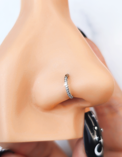 Load image into Gallery viewer, 18G Implant Grade Titanium Triple Sided Micro Gem Hinged Nose Hoop

