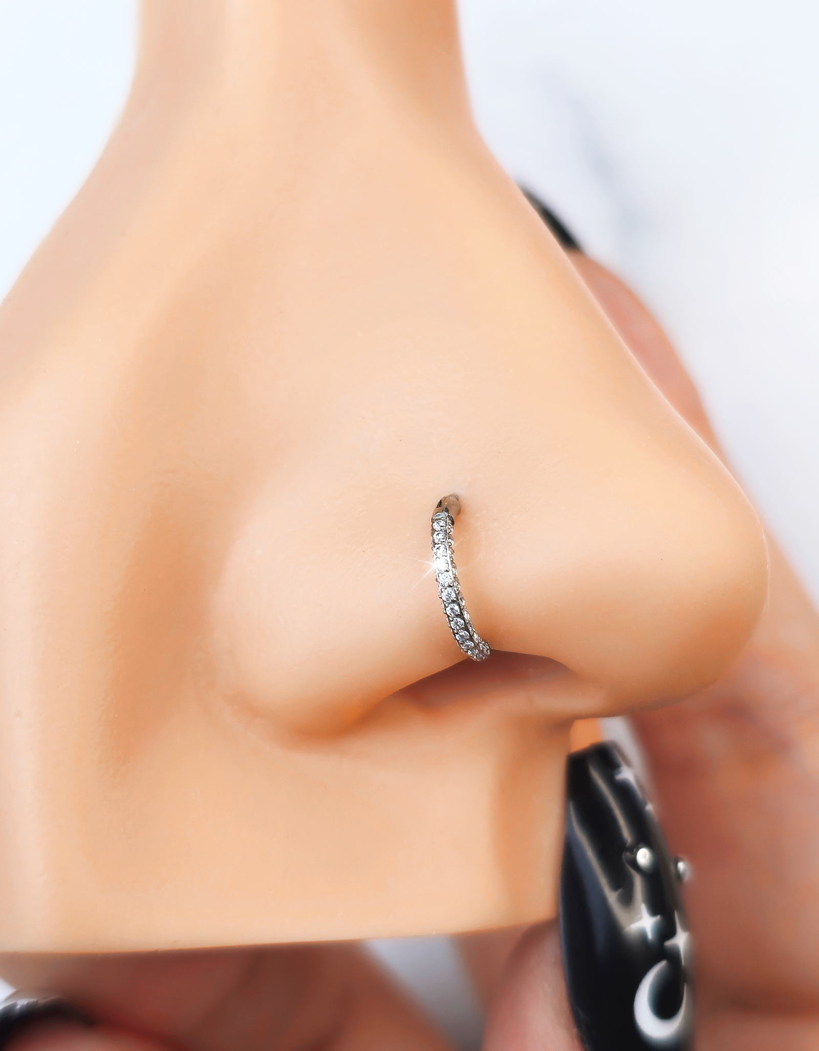 18G Implant Grade Titanium Triple Sided Micro Gem Hinged Nose Hoop