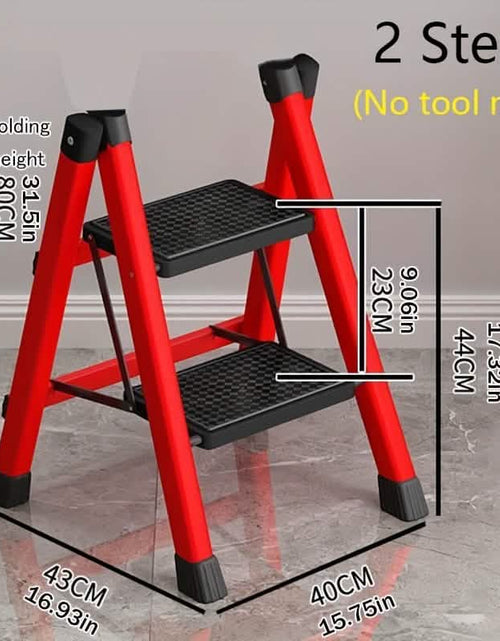 Load image into Gallery viewer, Heavy-Duty 2-Step Folding Ladder – Metal A-Frame with Non-Slip Steps

