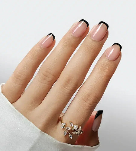 Classic Black French Square Nails - Press On Nails
