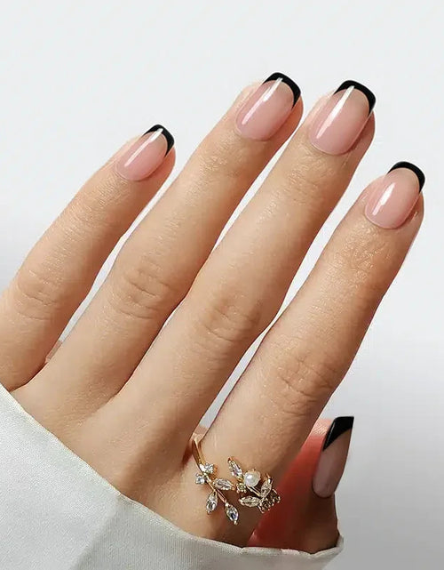 Load image into Gallery viewer, Classic Black French Square Nails - Press On Nails
