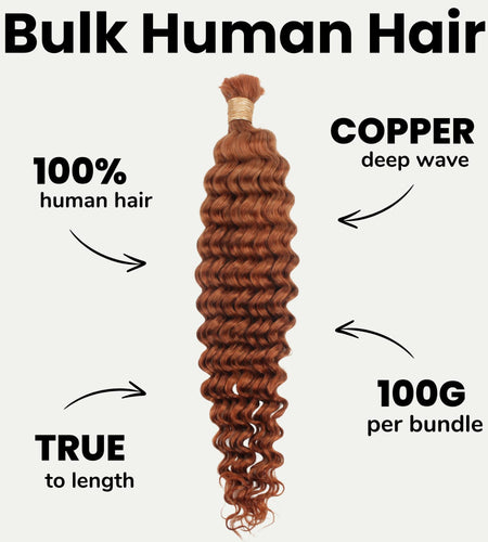 Copper Deep Wave Color 350 Bulk 100% Human Braiding Hair