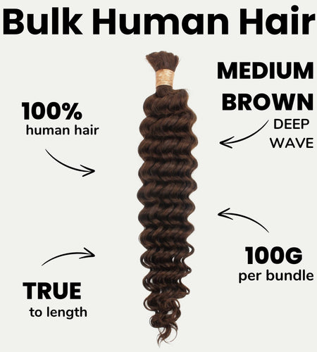 Medium Brown Deep Wave Color 4 Bulk 100% Human Braiding Hair