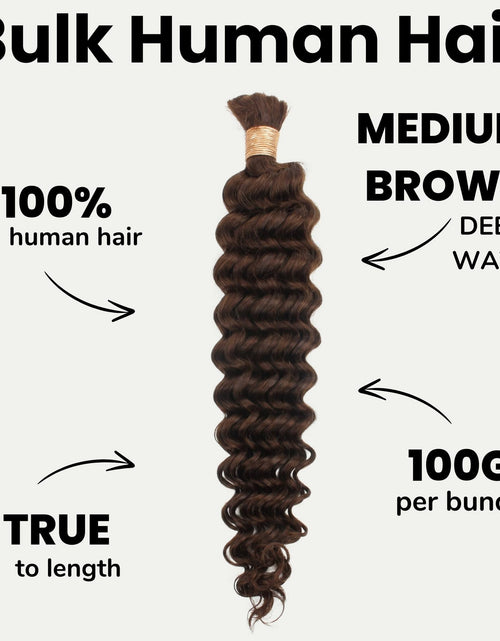 Load image into Gallery viewer, Medium Brown Deep Wave Color 4 Bulk 100% Human Braiding Hair
