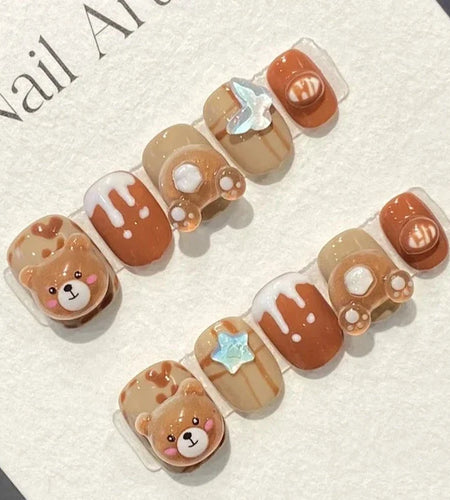 Cute Teddy Bear Press on Nails