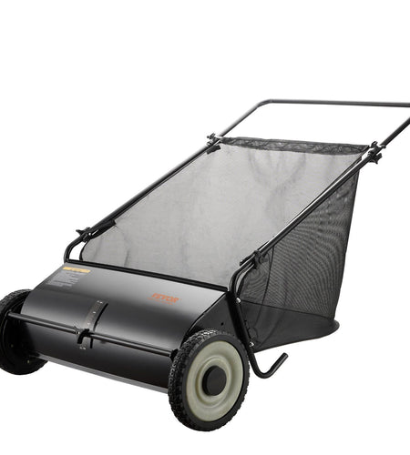 Push Lawn Sweeper, 26 Inch Leaf & Grass Collector, Strong Rubber Wheels & Heavy Duty Thickened Steel Durable to Use with Large Capacity 7 ft³ Mesh Collection Bag, 4 Spinning Brushes