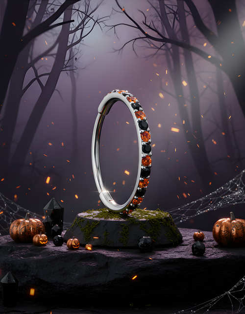 Load image into Gallery viewer, 20G Micro Gem Titanium Hinged Nose Hoop - Black Orange Nose Ring
