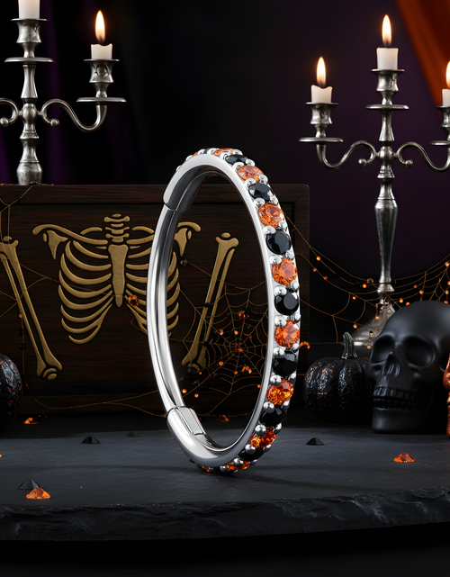 Load image into Gallery viewer, 20G Micro Gem Titanium Hinged Nose Hoop - Black Orange Nose Ring

