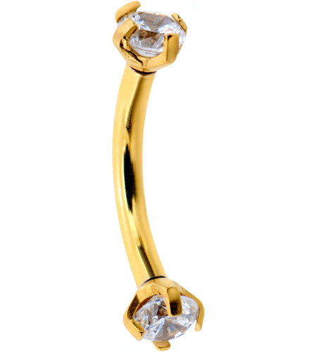 5/16 Clear CZ Gem Gold PVD Bling Bling Curved Eyebrow Ring