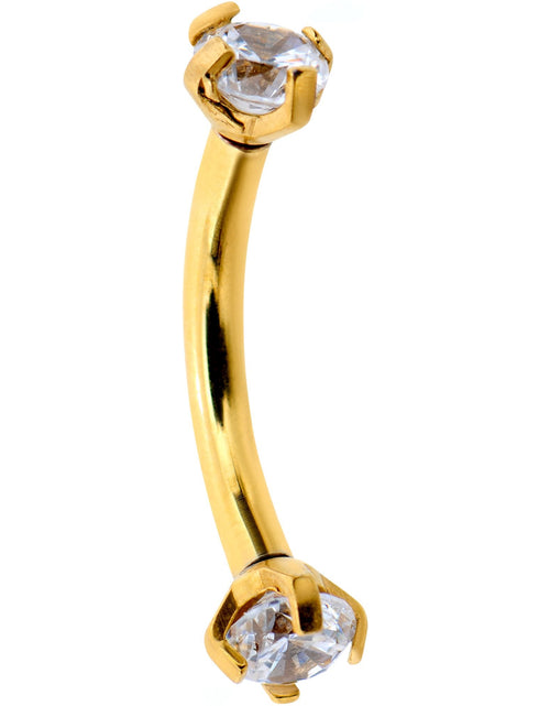 Load image into Gallery viewer, 5/16 Clear CZ Gem Gold PVD Bling Bling Curved Eyebrow Ring
