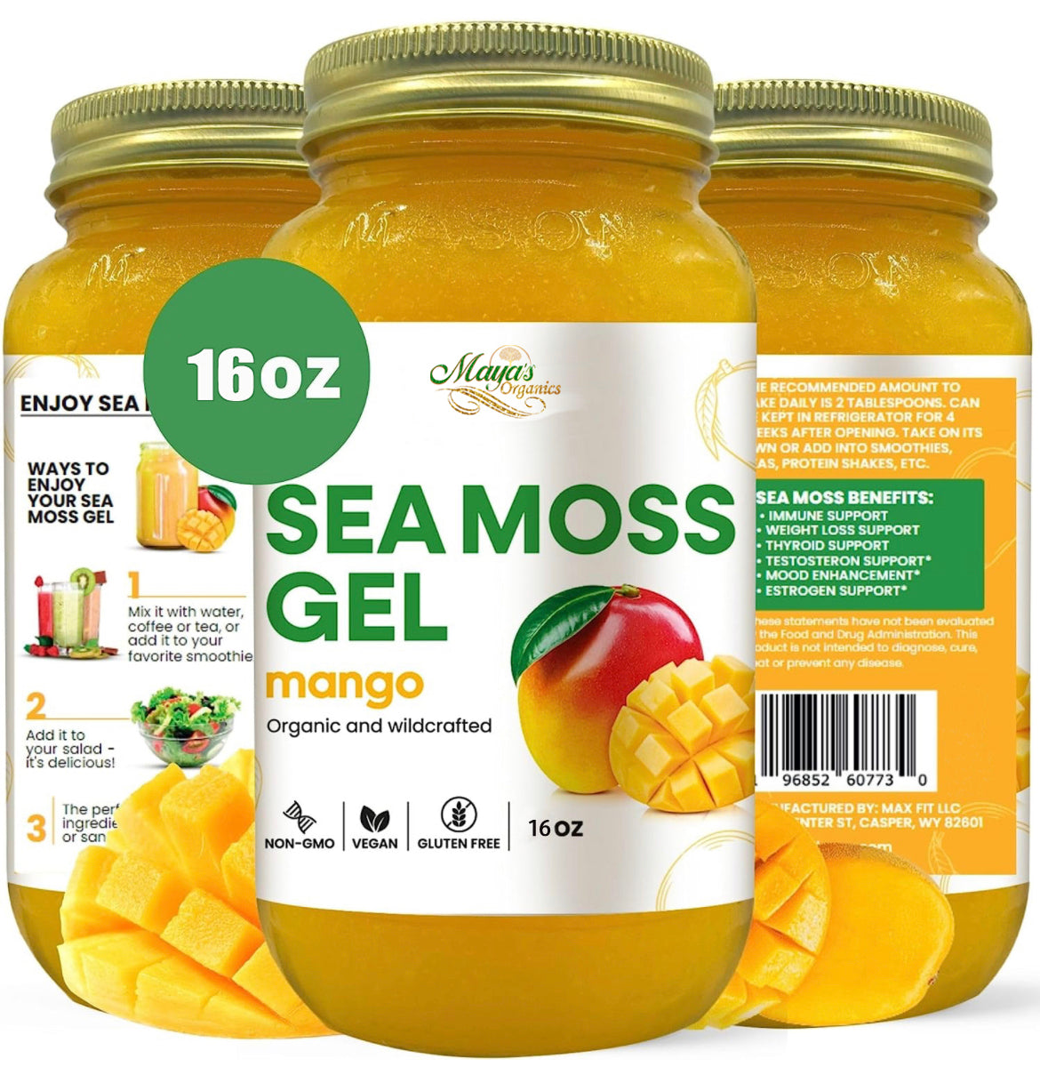 Organic Mango Sea Moss Gel – 24oz | Wildcrafted Superfood for Hair, Skin & Body 🌊💛