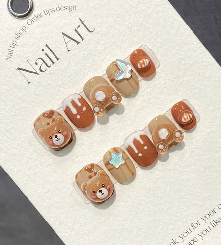 Cute Teddy Bear Press on Nails