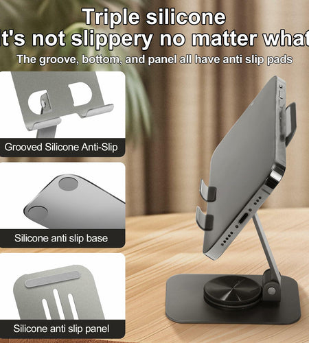 Joe zlvy Cell Phone Stand 360° Rotatable Adjustable Foldable Silvery