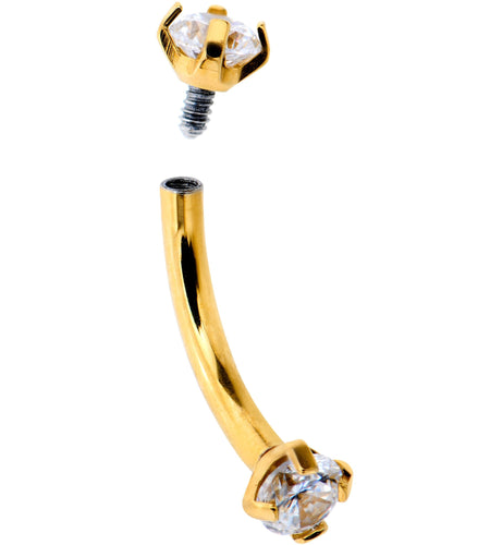 5/16 Clear CZ Gem Gold PVD Bling Bling Curved Eyebrow Ring