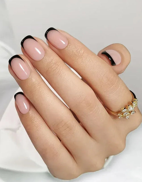 Load image into Gallery viewer, Classic Black French Square Nails - Press On Nails
