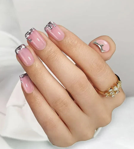 Chrome Edge Square Nails - Press On Nails